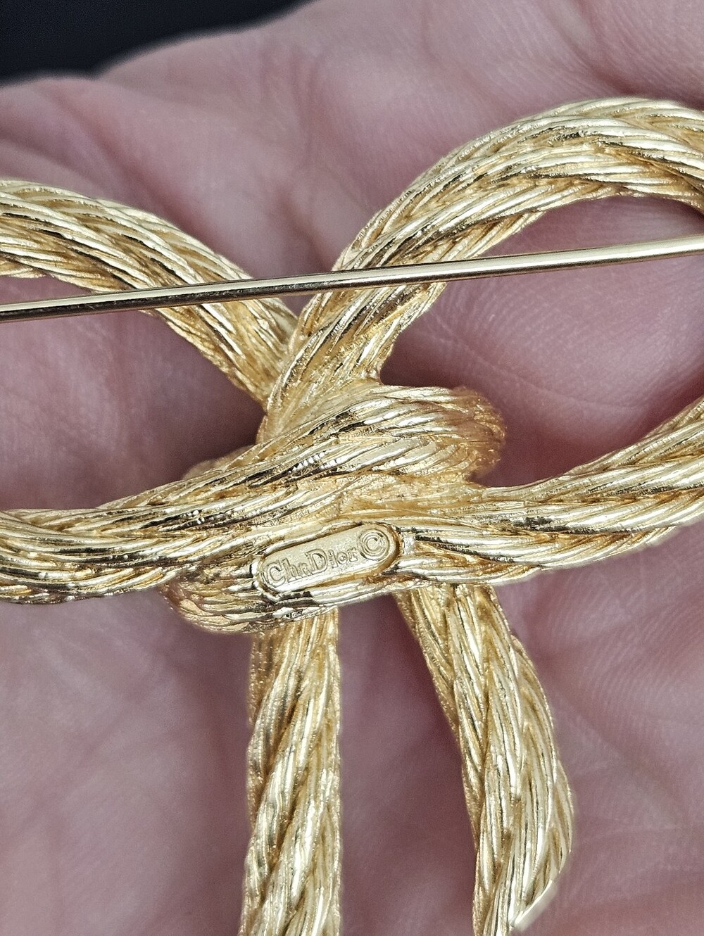 Rare Vintage Christian Dior Gold Tone Rope Bow Brooch Pin Germany w/ Dior Dusty - Picture 9 of 9